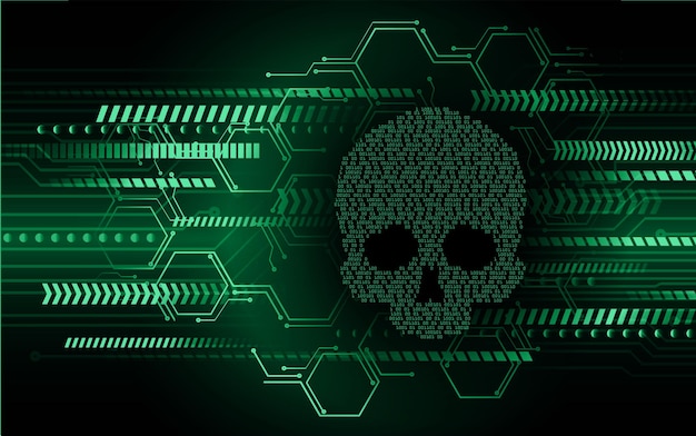 Vector cyber hacker attack background skull vector