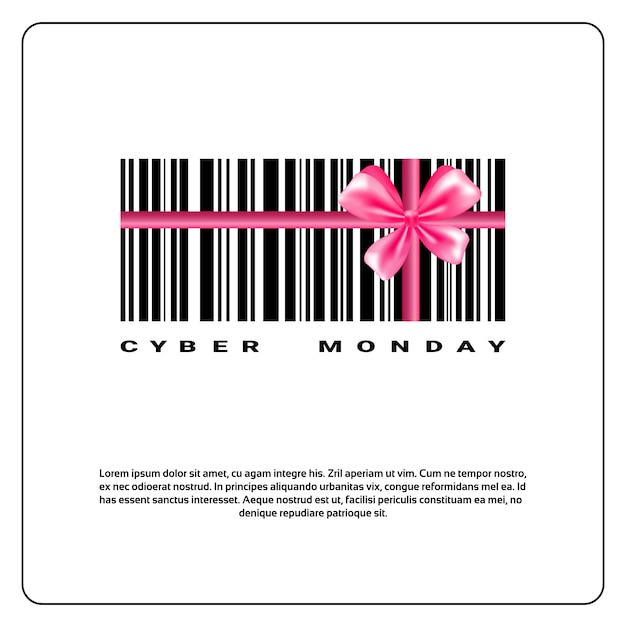 Cyber Monday Background With Bar Code And Pink Bow Sale Banner Design