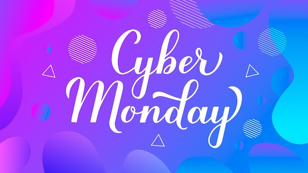 Cyber Monday calligraphy hand lettering on trendy gradient background Seasonal shopping sign Easy to edit vector template for logo design advertising poster web banner flyer etc