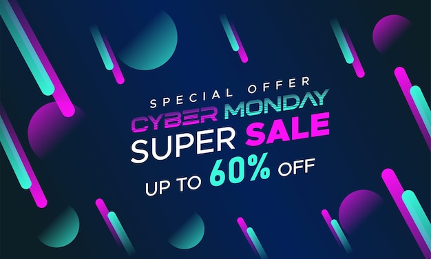 Vector cyber monday colorful neon style super sale web banner cyber monday sale special offer social media post design business promotion and advertising vector template seasonal offers mega big sale