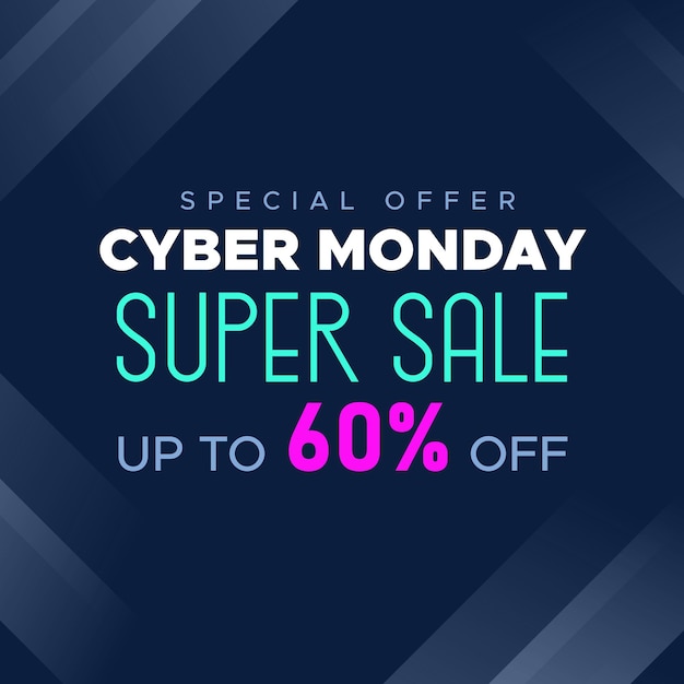 Cyber Monday Colorful Neon Style Super Sale Web Banner Cyber Monday Sale Special Offer Social Media Post Design Business Promotion and Advertising Vector Template Seasonal Offers Mega Big Sale