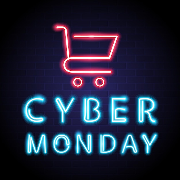 Cyber monday icon with neon light glowing vector illustration