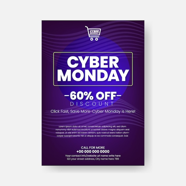 Vector cyber monday print flyer or poster template for ecommerce and fashion retail products sale leaflet