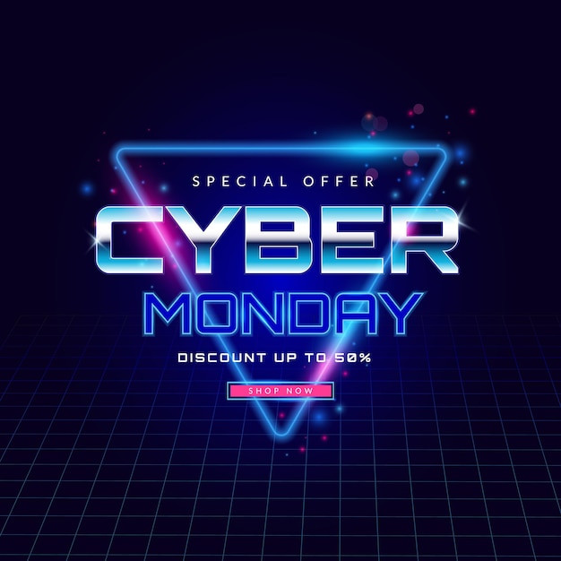 Vector cyber monday sale banner design template text and title with neon light effect style vector