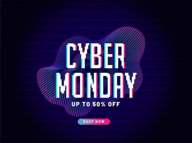 Vector cyber monday sale banner with glitch effect