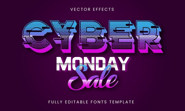 Cyber Monday sale editable gradient vector text effects