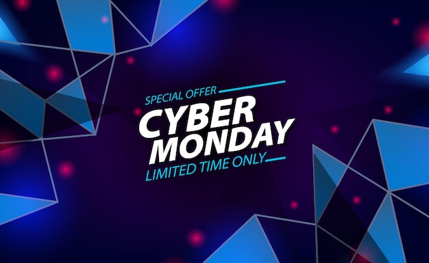 Cyber monday sale offer promotion banner digital glow purple and blue neon techno electric