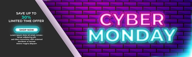 Cyber monday sale special offer poster with neon style