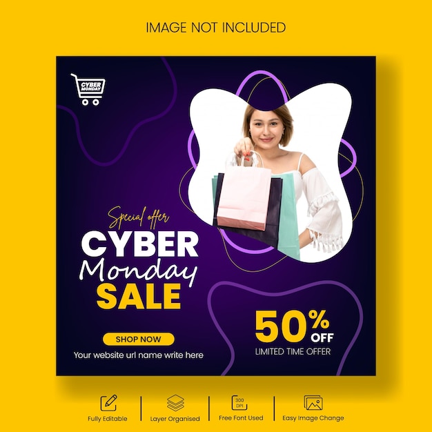 Vector cyber monday sale square flyer template for social media post and web banner ad design