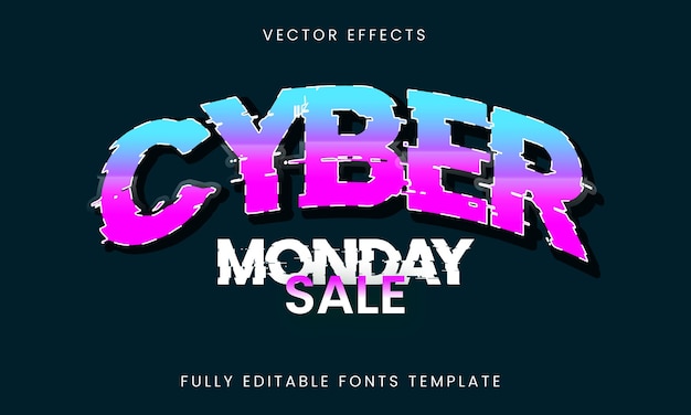 Cyber Monday sale vector text effects