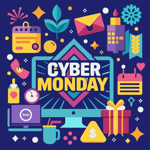 Vector cyber monday sale with colorful flat design elements