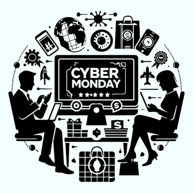 Vector cyber monday silhouette vector illustration