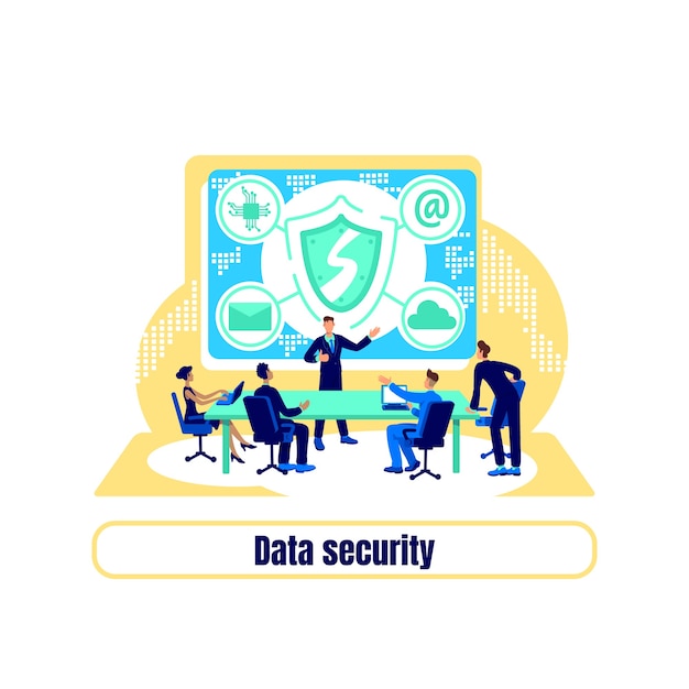 Cyber protection flat concept . Information safety online. Data security phrase. IT agency team 2D cartoon characters for web design. Digital transformation creative idea