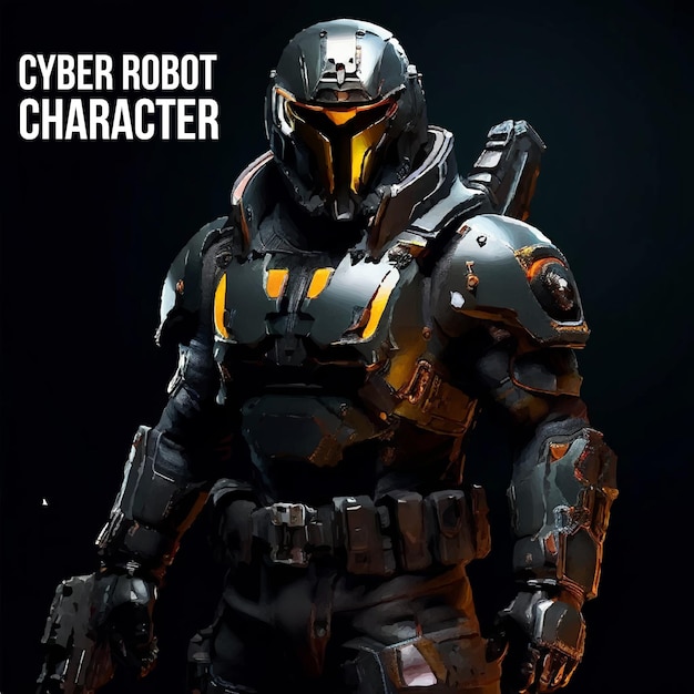 Vector cyber robot character with black background