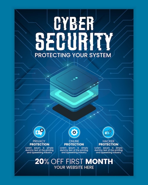 Vector cyber security awareness poster or flyer template