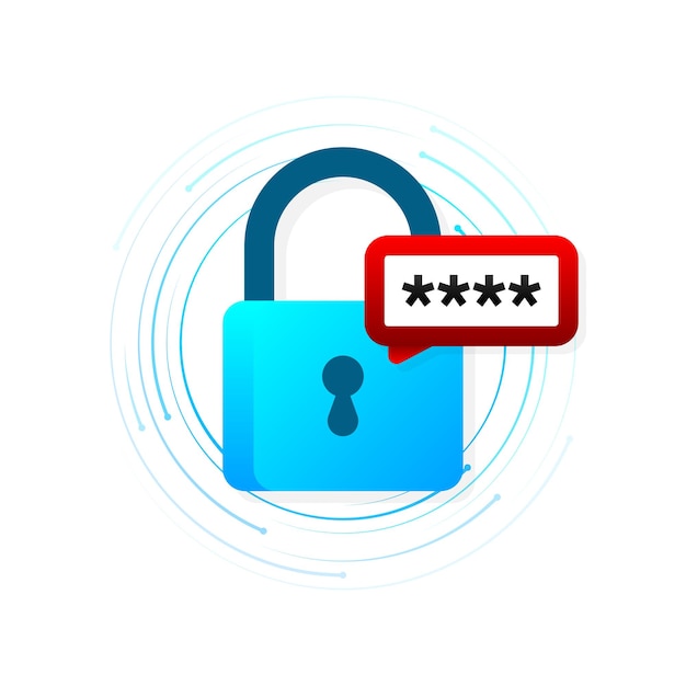 Cyber security concept Padlock lock Privacy concept Flat button Digital background