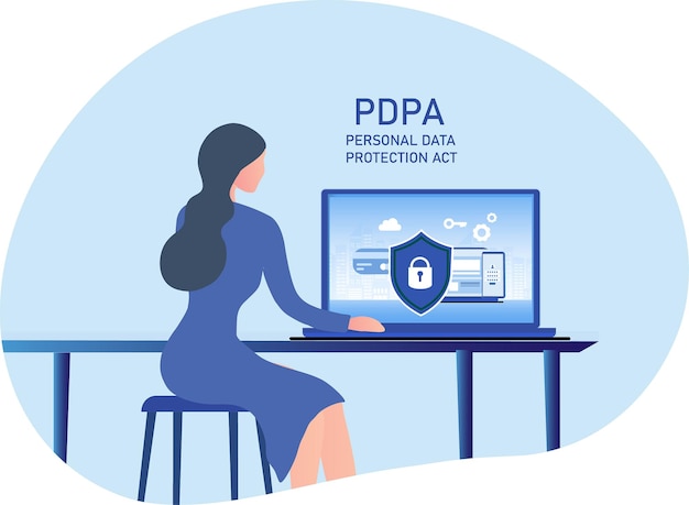 Cyber security and data protection privacy PDPA Businesswoman secure data management and protect