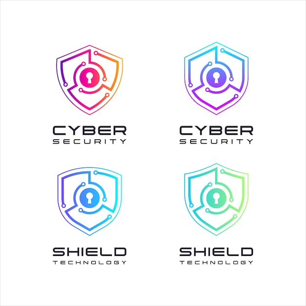 Cyber Security Shield and Padlock Keyhole Logo design with Linear and Dots for Digital Technology