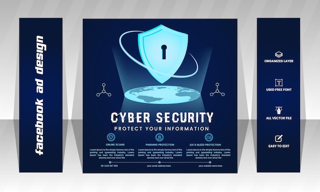 Vector cyber security social media ads design