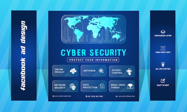 Vector cyber security social media ads design