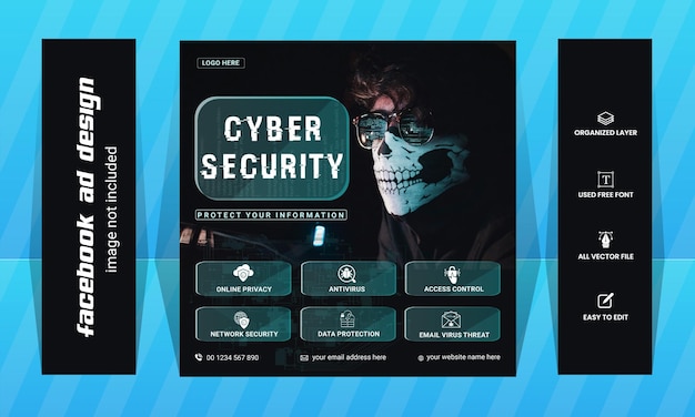 Vector cyber security social media ads design