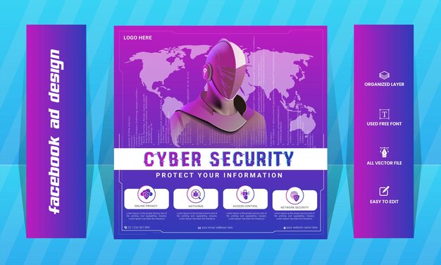 Vector cyber security social media ads design