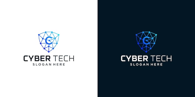 Vector cyber tech logo design template with initial letter c graphic design vector illustration symbol for tech security internet system artificial intelligence and computer