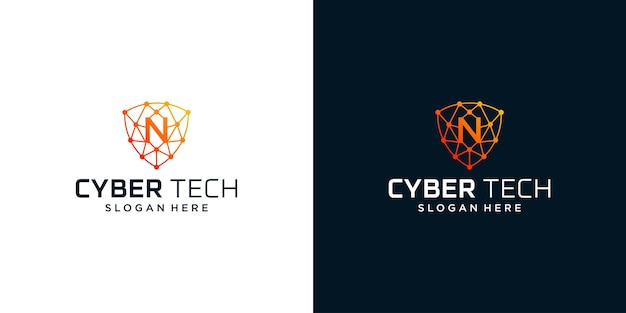 Cyber tech logo design template with initial letter N graphic design vector illustration Symbol for tech security internet system Artificial Intelligence and computer