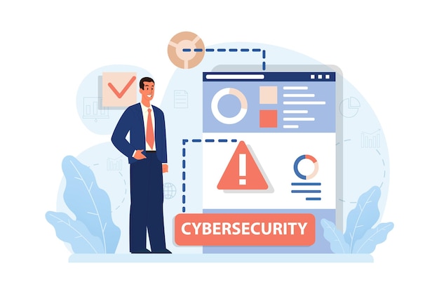 Vector cyber or web security set artificial intelligence provide data protection and database safety of a digital device protection of the internet access cyber attack prevention flat vector illustration