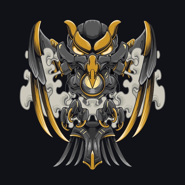 Cyberpunk Crow Mecha Illustration Steel Black Crow Design for Clothes and Hooded