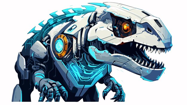 Vector cyberpunk dinosaur bot top view cartoon illustration