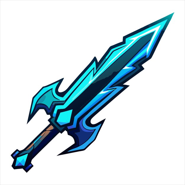 Vector cyberpunk energy blade with electric blue glow vector sticker in cyberpunk style on white background