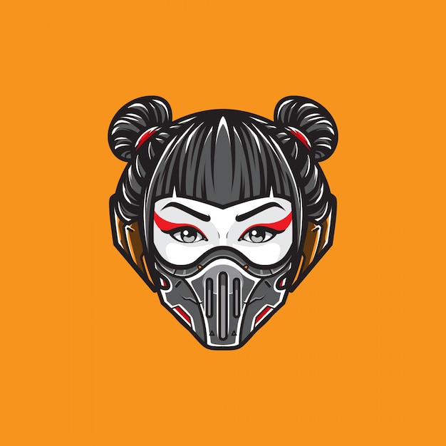 Cyberpunk Geisha Head Shot Logo Vector Template