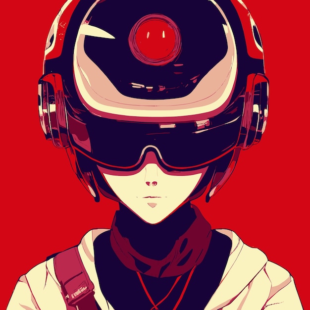 Cyberpunk girl in helmet vector illustration