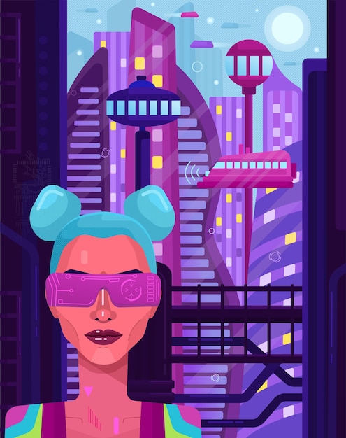 Cyberpunk girl. Virtual reality. Vector illustration.