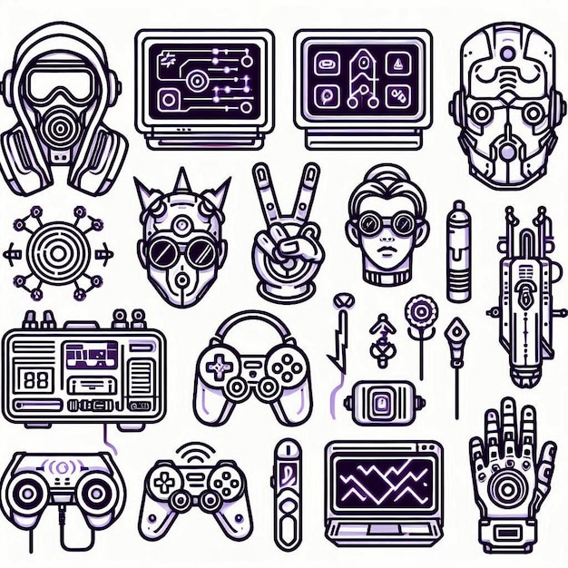 Cyberpunk Glows set outline vector