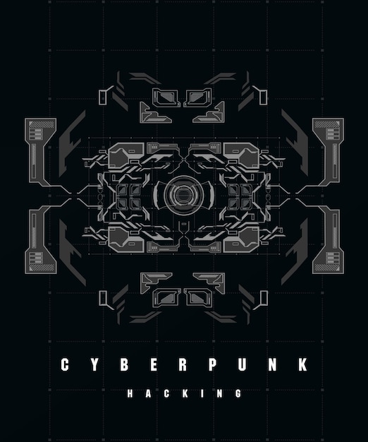 Cyberpunk Hacking futuristic poster with futuristic HUD elements abstract background Modern flyer for web and print Hacking cyber space programming