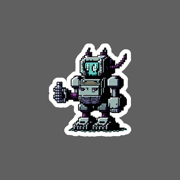 Cyberpunk robot 16 bit pixel sticker