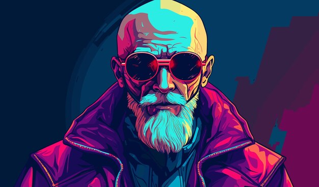 Vector cyberpunk style old man vector flat isolated vector style illustration