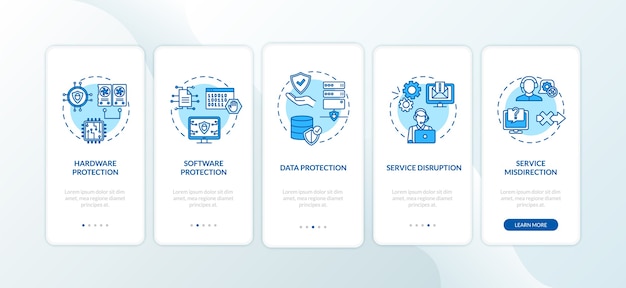 Cybersecurity components onboarding mobile app page screen with concepts