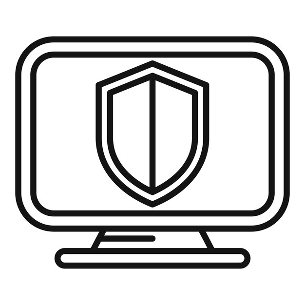 Vector cybersecurity concept with shield and computer icon