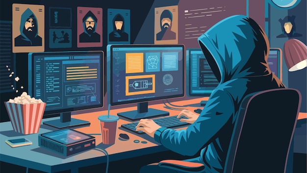 Vector a cybersecurity expert working illustration background