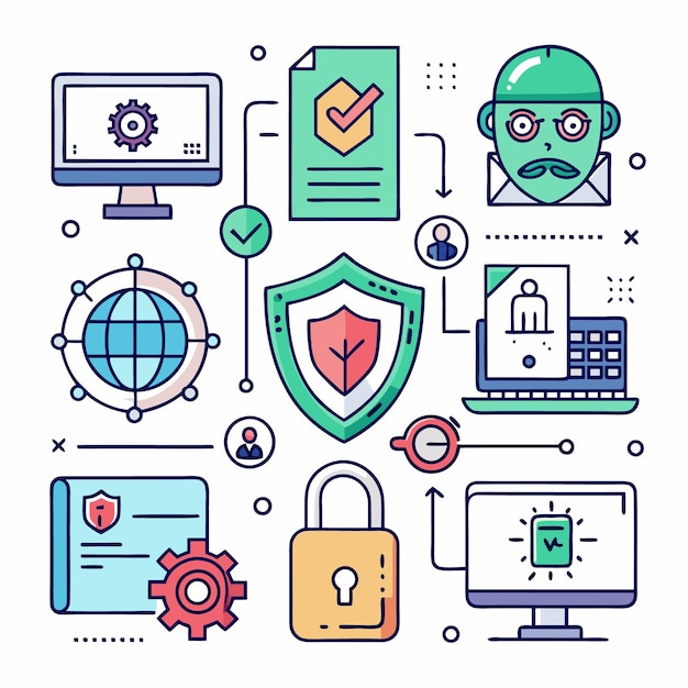 Vector cybersecurity icons protect your digital world