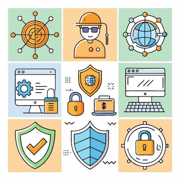 Vector cybersecurity icons protect your digital world