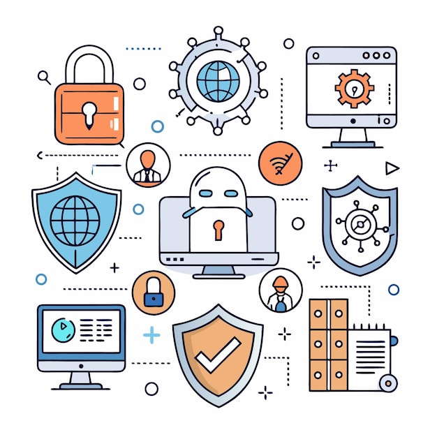 Vector cybersecurity icons protect your digital world