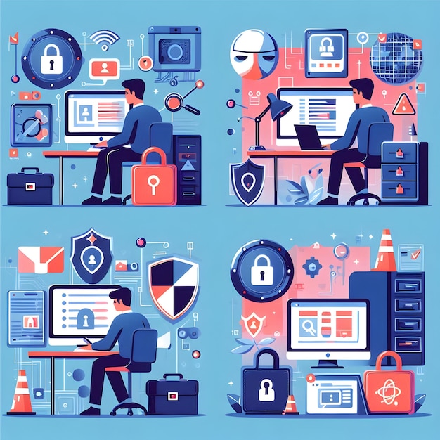 Vector cybersecurity illustrations vector graphics design