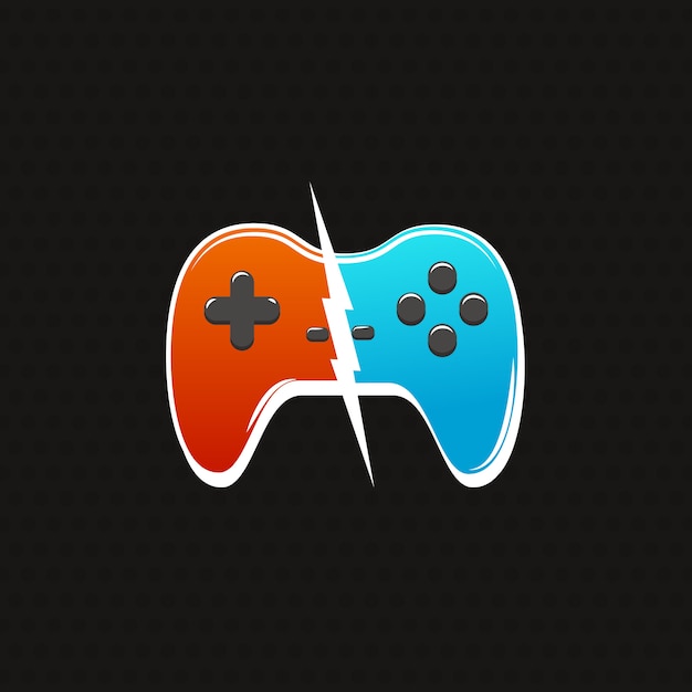 Cybersport versus battle logo. Two gamepads with lightning isolated  icon