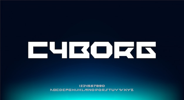 Cyborg, a bold abstract futuristic alphabet font with technology theme. modern minimalist typography design