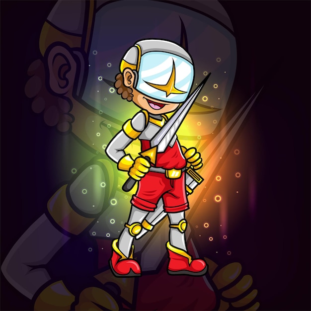 The cyborg boy with the superhero costume esport mascot design of illustration