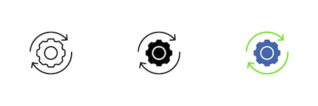 Cycle gear icon Automation of processes reducing the influence of the human factor in production Vector set of icons in line black and colorful styles isolated on white background